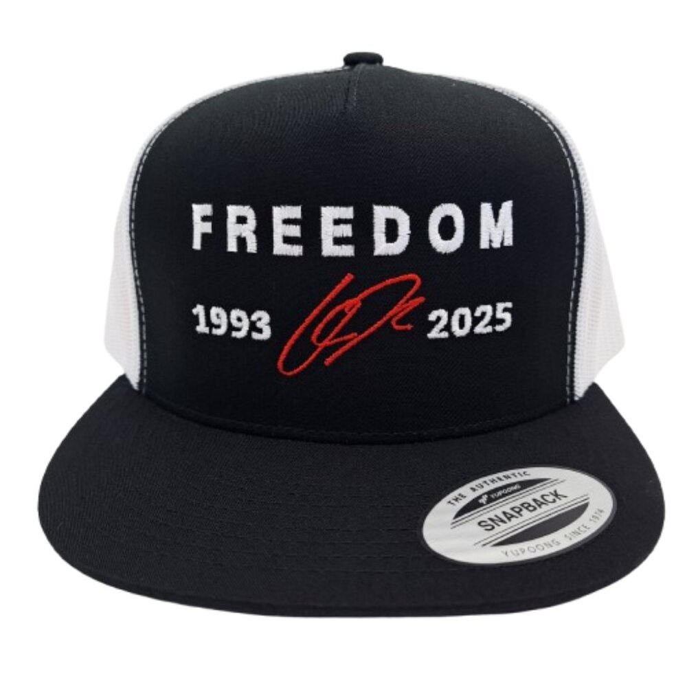 Freedom Charlie Kirk Remembrance Flat Bill Trucker Mesh Snapback Cap High Profil